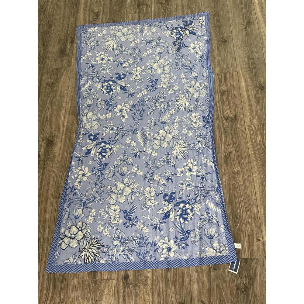 Vismaya Blue Floral Patterned Oversized Scarf/Wrap with Embroidered Details